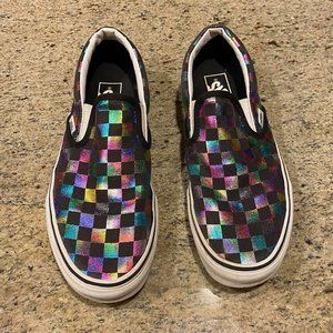 Vans Iridescent checker Slip On Multicolor Skate Shoes Sz 9 Women's Men's Sz 7.5